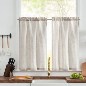 الستائر المطبخ Jinchan Linen بطول ستائر طبقة مخططة ستائر تتجه إلى ستائر صغيرة لغرفة المعيشة حمام مقهى صغير مزرعة مزرعة Rustic Pintripe Pocket 2 لوحات Taupe