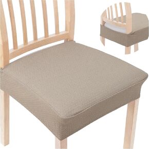 أغطية مقعد Jacquard Smiry تمتد لمجموعة كراسي غرفة الطعام من 6 ، حامي مقعد المقعد القابل للغسل قابلة للإزالة ، لا أغطية خلفية ، بيج