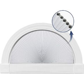 Grandekor No Drill Arch Window Shades Blackout 24" X 48" Honeycomb Blinds for Half Circle Windows Room Darkening Kitchen Nursery Living Room Bedroom White