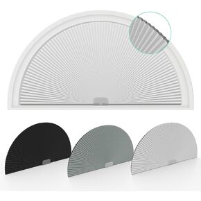Changshade Arch Window Shades Blackout,Half Moon(Radius: 24") Blackout Pleated Window Shades, Half Circle No Drill Cellular Shades for Windows, Easy Cut and Install