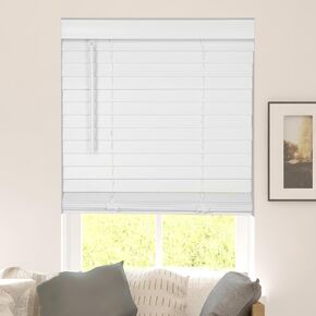 Calyx Interiors Faux Wood Snders مع FaLance الكلاسيكية ، اللاسلكي ، 2 "SLAT ، 34.5" W × 60 "، الستائر للنوافذ الداخلية ، الستائر النافذة الغامق للغرفة للنوافذ والأبواب الداخلية المنزلية ، أبيض نقي.