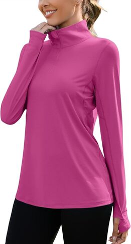 Luyaa Womens 1/4 zip upf 50+ Sun Shirt spf spf long longweight خفيفة الوزن الحماية من الملابس المشي لمسافات طويلة في الهواء الطلق in Kuwait
