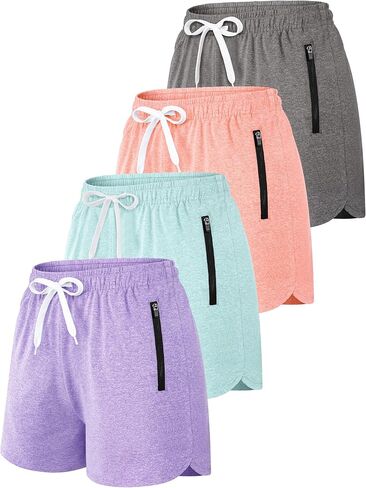 Resinta 4 Pack Girls Athletic Shorts Dry-Fit Soccer Running Shorts for Kids Workout Gym Active Apparel with Zipper Pockets in Saudi Arabia