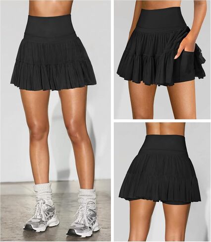 Women's Mini Skirt Skort Flowy Pleated High Waisted Ruffle Tennis Skirts for Women Athletic Skater Golf with Shorts Pockets in Saudi Arabia