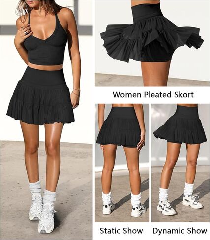 Women's Mini Skirt Skort Flowy Pleated High Waisted Ruffle Tennis Skirts for Women Athletic Skater Golf with Shorts Pockets in Saudi Arabia