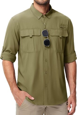 MAGCOMSEN Men's Sun Protection Fishing Shirts UPF 50+ UV Quick Dry Long Sleeve Button Down Shirts Safari Hiking Travel in Kuwait