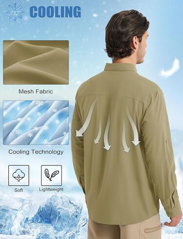 MAGCOMSEN Men's Sun Protection Fishing Shirts UPF 50+ UV Quick Dry Long Sleeve Button Down Shirts Safari Hiking Travel in Kuwait