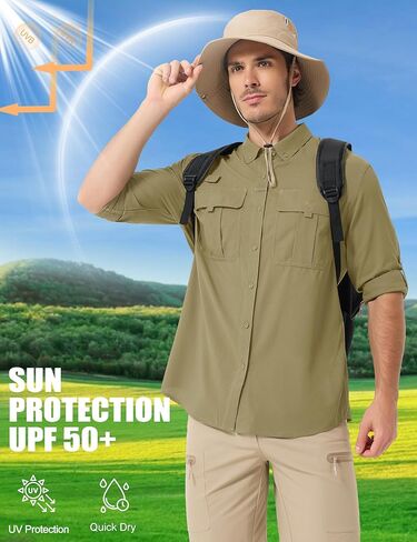 MAGCOMSEN Men's Sun Protection Fishing Shirts UPF 50+ UV Quick Dry Long Sleeve Button Down Shirts Safari Hiking Travel in Kuwait