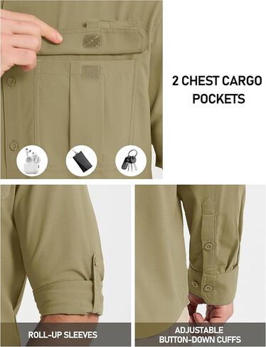 MAGCOMSEN Men's Sun Protection Fishing Shirts UPF 50+ UV Quick Dry Long Sleeve Button Down Shirts Safari Hiking Travel in Kuwait