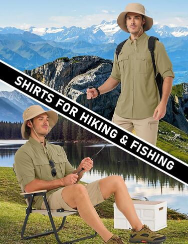 MAGCOMSEN Men's Sun Protection Fishing Shirts UPF 50+ UV Quick Dry Long Sleeve Button Down Shirts Safari Hiking Travel in Kuwait