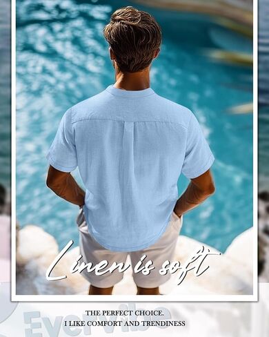 2 Pack Men's Short Sleeve Linen Shirts, Button Down Cotton Beach Vacation Casual Summer Tees in Kuwait