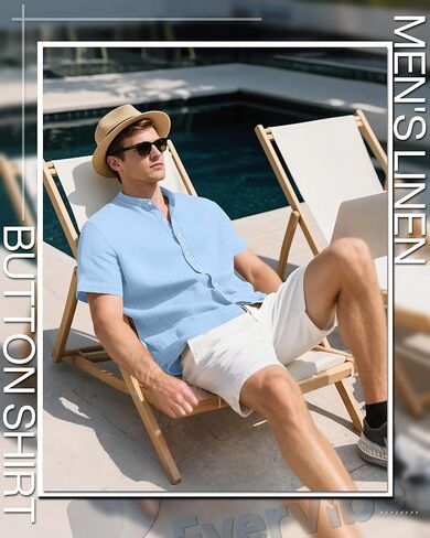 2 Pack Men's Short Sleeve Linen Shirts, Button Down Cotton Beach Vacation Casual Summer Tees in Kuwait