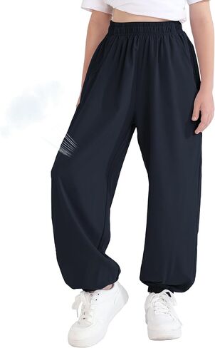 QBK 3T-14Years Girls Summer Lightweight Baggy Joggers with Pockets,Wide Leg Sweatpants Cinched Bottom Hip Hop Dance Pants in Kuwait