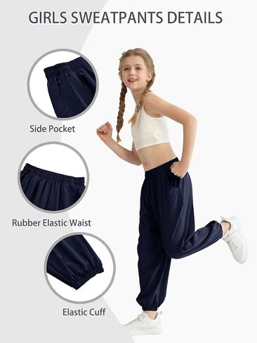 QBK 3T-14Years Girls Summer Lightweight Baggy Joggers with Pockets,Wide Leg Sweatpants Cinched Bottom Hip Hop Dance Pants in Kuwait