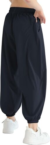 QBK 3T-14Years Girls Summer Lightweight Baggy Joggers with Pockets,Wide Leg Sweatpants Cinched Bottom Hip Hop Dance Pants in Kuwait