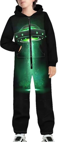 Kids 3D Galaxy Novelty Print Sky Graphic Jumpsuits Zip Up Hoodie One Piece Rompers Boys Girls in Kuwait
