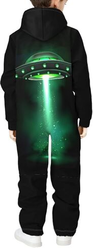 Kids 3D Galaxy Novelty Print Sky Graphic Jumpsuits Zip Up Hoodie One Piece Rompers Boys Girls in Kuwait