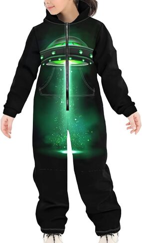 Kids 3D Galaxy Novelty Print Sky Graphic Jumpsuits Zip Up Hoodie One Piece Rompers Boys Girls in Kuwait