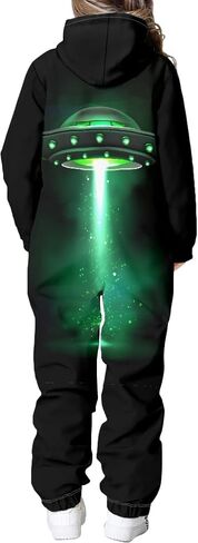 Kids 3D Galaxy Novelty Print Sky Graphic Jumpsuits Zip Up Hoodie One Piece Rompers Boys Girls in Kuwait