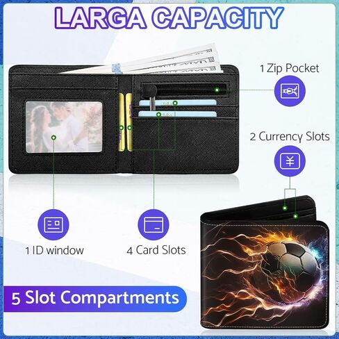 Boys Soccer Wallet for Teens, Cool Kids Wallet for Boys Ages 8-10 9-12 11-15, Funny Leather Bifold Rfid Blocking, Coin Pocket Id Window for Teen Men Youth Guys Birthday Christmas Gifts in Saudi Arabia