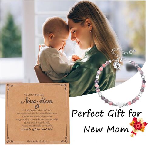 FIRAZIO New Mom Gifts Healing Natural Stone Bracelets for Pregnant Women, Mommy Mama To Be Pregnancy Must Have, First Time Mom Essentials, Mother's Day Pregnancy Gifts for Expectant Moms in Saudi Arabia