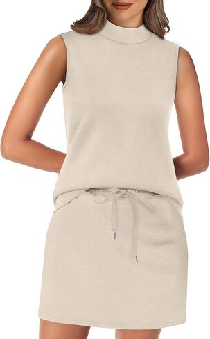 XIEERDUO Two Piece Skirt Sets for Women Summer Beach Vacation Outfits Mock Neck Tops Tennis Skirt Lounge Matching Sets in Saudi Arabia