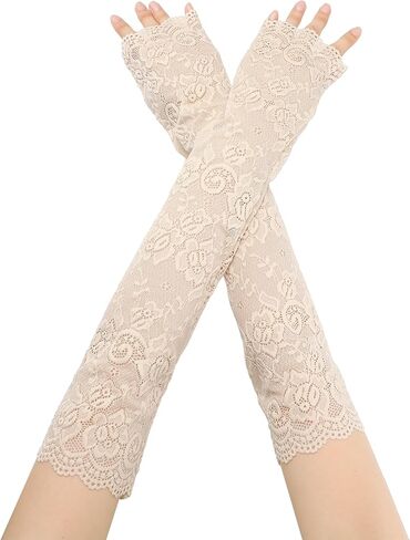 Women's Summer Driving Glove Detachable Arm Sleeves Lace Fingerless Gloves for Women in Kuwait