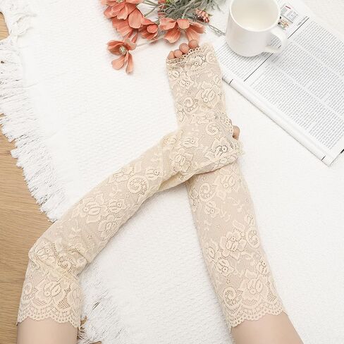 Women's Summer Driving Glove Detachable Arm Sleeves Lace Fingerless Gloves for Women in Kuwait