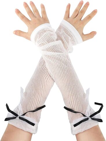 GERINLY Sheer Arm Sleeve, Kawaii Tulle Arm Warmers Long, Cute Lolita Fingerless Glove 1920s, Coquette Accessories in Saudi Arabia
