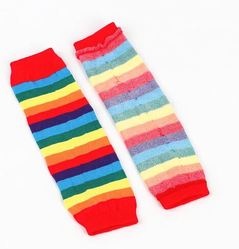 Colorful Stripe Long Fingerless Gloves Warmer Knitted Elastic Arm Elbow Thumbhole Gloves for Halloween Rainbow Pride Party in Saudi Arabia