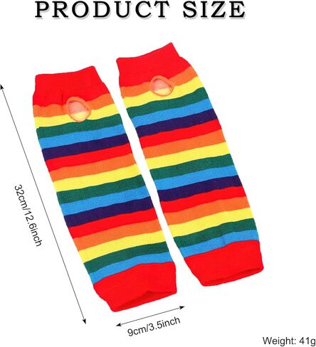 Colorful Stripe Long Fingerless Gloves Warmer Knitted Elastic Arm Elbow Thumbhole Gloves for Halloween Rainbow Pride Party in Saudi Arabia