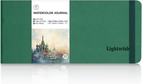 Lightwish Watercolor Journal ، 100 ٪ Cotton Hot Press Forms تزود الورق المائي بالألوان 7.6 "× 5.1" ، 20 ورقة (140 رطل/300 جم) ، خالية من الأحماض للألوان المائية ، الغواش ، الأكريليكات in Kuwait