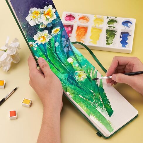 Lightwish Watercolor Journal ، 100 ٪ Cotton Hot Press Forms تزود الورق المائي بالألوان 7.6 "× 5.1" ، 20 ورقة (140 رطل/300 جم) ، خالية من الأحماض للألوان المائية ، الغواش ، الأكريليكات in Kuwait