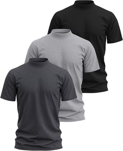 3 Pack Men's Mock Turtleneck Shirts Cotton Short Sleeve Pullover Tops Casual Slim Fit Summer Basic Tees in Kuwait