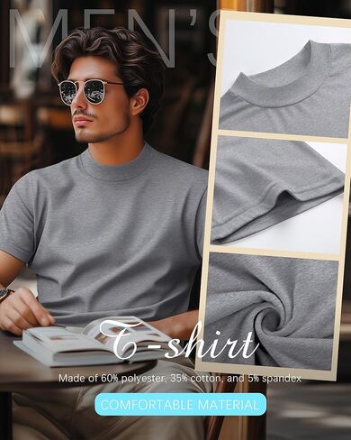 3 Pack Men's Mock Turtleneck Shirts Cotton Short Sleeve Pullover Tops Casual Slim Fit Summer Basic Tees in Kuwait
