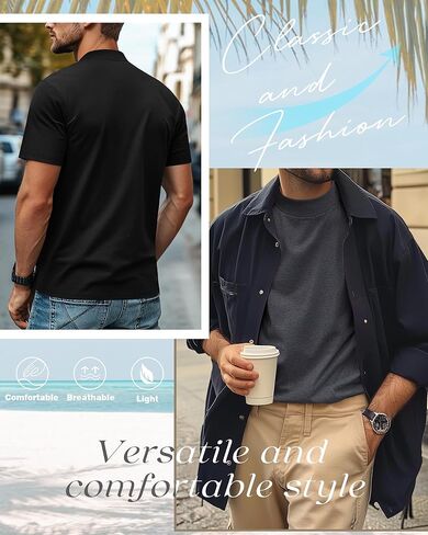 3 Pack Men's Mock Turtleneck Shirts Cotton Short Sleeve Pullover Tops Casual Slim Fit Summer Basic Tees in Kuwait