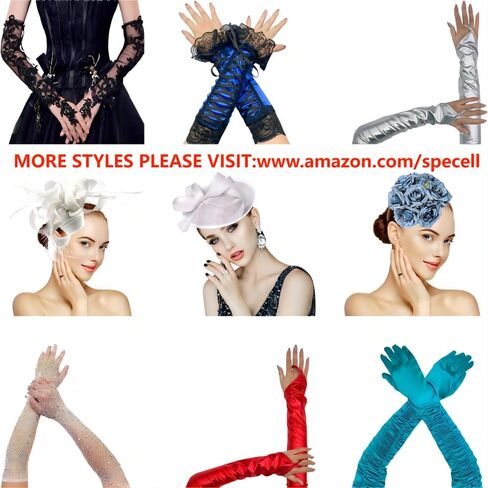 Specell Fingerless Satin Gloves Long 13" Lace Fingerless Gloves Women For Bridal Prom Wedding Party Costume Accessories Glove in Kuwait