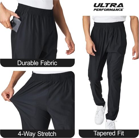 Ultra Performance Men's Athletic Jogger Pants – Stretch Nylon Gym Pants, Active Workout Joggers with Pockets for Men in Saudi Arabia