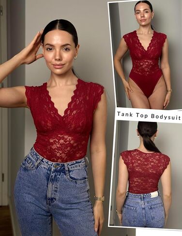Avidlove Lace Bodysuits for Women Sexy V Neck Sheer Bodysuit Tops Snap Crotch One Piece Teddy in Saudi Arabia