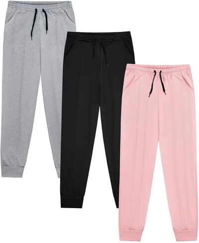 VOGRYE 3 Pack: Girls' Dry-Fit Jogger Sweatpants Soft Active Athletic Kids Joggers with Pockets & Drawstring in Kuwait