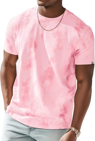 Mens Crew Neck T Shirts - Lightweight Short Sleeve Fresh Fashion Print Hipster T-Shirt Tie-Dye in Kuwait