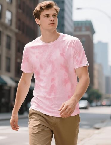 Mens Crew Neck T Shirts - Lightweight Short Sleeve Fresh Fashion Print Hipster T-Shirt Tie-Dye in Kuwait