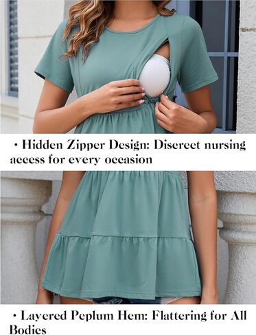 Ecavus Women's Nursing Top Short Sleeve Breastfeeding Tee with Hidden Zipper Loose Fit Maternity Tunic Pregnancy Shirt in Saudi Arabia