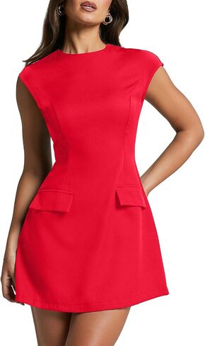 oten Women's Sexy Cap Sleeve Mock Neck Mini Dress A-Line Flare Club Night Out Party Short Dresses in Kuwait