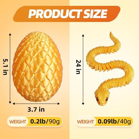 3D Printed Snake Egg with Snake Inside,3D Printed Animals,Like Movable Snake Realistic Slithering Design,18inch Snake (Gold) in Kuwait