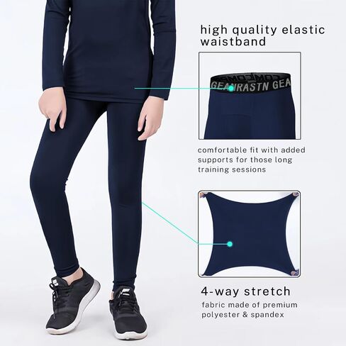 3 Pack Boys' Youth Compression Leggings Pants Tights Athletic Base Layer for Running Hockey Basketball in Kuwait
