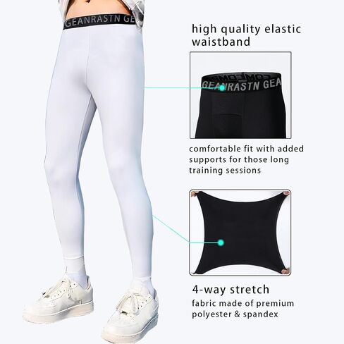 3 Pack Boys' Youth Compression Leggings Pants Tights Athletic Base Layer for Running Hockey Basketball in Kuwait