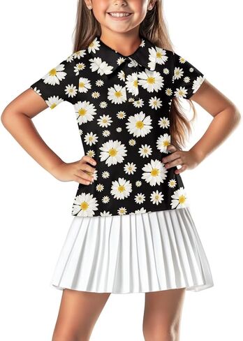Girls Short Sleeve Golf Shirt Button Up Summer Tennis Shirts Golf Tops Outfit with Collar for Kids Teens Size 5-16 in Kuwait