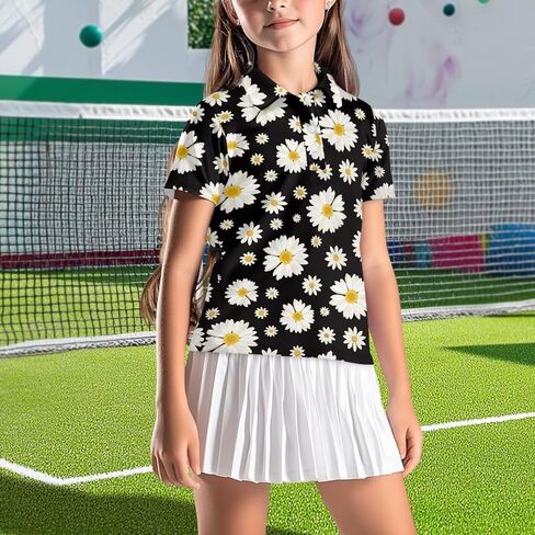 Girls Short Sleeve Golf Shirt Button Up Summer Tennis Shirts Golf Tops Outfit with Collar for Kids Teens Size 5-16 in Kuwait