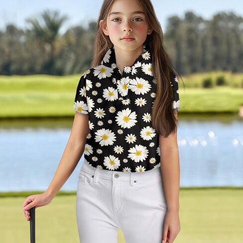 Girls Short Sleeve Golf Shirt Button Up Summer Tennis Shirts Golf Tops Outfit with Collar for Kids Teens Size 5-16 in Kuwait
